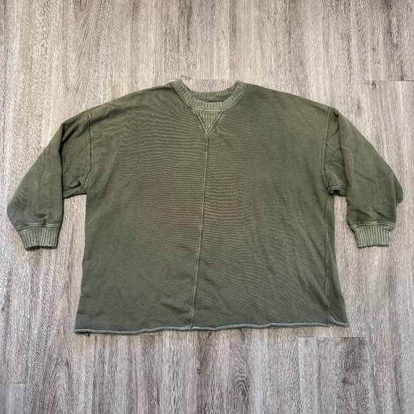 Aerie Olive Green Oversized Distressed Sweatshirt Womens Size Large - Picture 1 of 10
